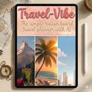 Notion Travel Planner | Inglese | Inglese | Dashboard di pianificazione viaggi con strumenti di pianificazione interattivi e suggerimenti principali | Atmosfera di viaggio