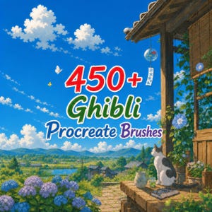 Ghibli Procreate Brushes 460+ | Anime Background & Nature Foliage Brush Set for iPad | Cloud, Landscape, Tree Stamps Digital Art