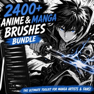 2400種類以上のProcreateアニメ＆マンガブラシ｜ウェブトゥーン線画、Gペン、コピックマーカー、ハーフトーン、セルシェーディングブラシセット（ちびスタンプ付き）iPad用