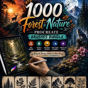 Procreate Forest Brushes Bundle 1000+ | Tree, Leaf & Grass Stamps, Nature Texture Brush Set for iPad, Woodland Digital Download
