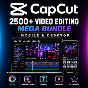 CapCut Mega Bundle 2500+ | Filmiska LUT:er, övergångar, logotypöppnare och nedre tredjedelar | TikTok Reels videoredigering