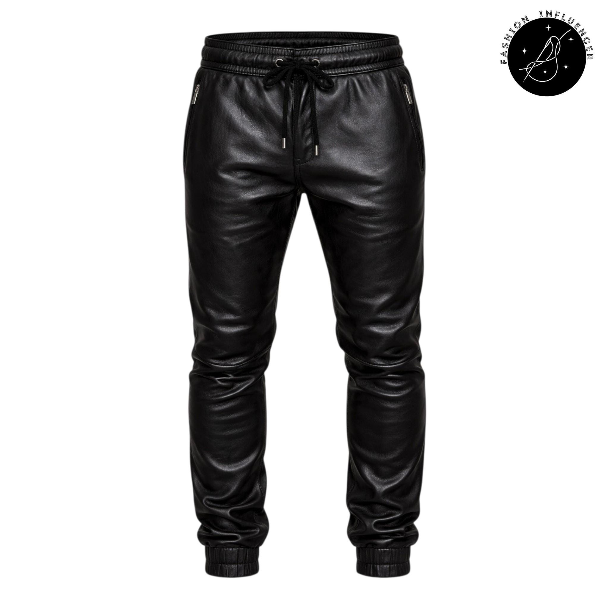 Pantaloni Donna In Pelle D'Agnello Nera &ndash; Svasati Con Polsino, Vita Alta Taglie 2-8