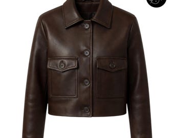 Women’s Genuine Sheepskin Leather Jacket  Cropped Button Up Style Leather Coat Blazers