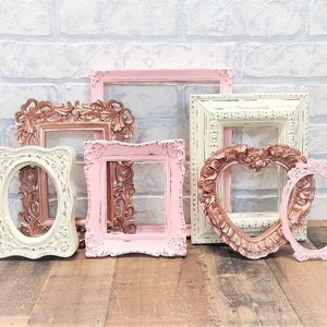 YOU PICK COLOR Pink Rose Gold White Vintage Distressed Ornate Carved Fancy Picture Frames Baby Girl Nursery Wall Decor Cottage Chic Upcycled