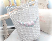 Shabby OLD Barbola Roses Gesso BASKET Weathered Antique Storage Cottage CHIC