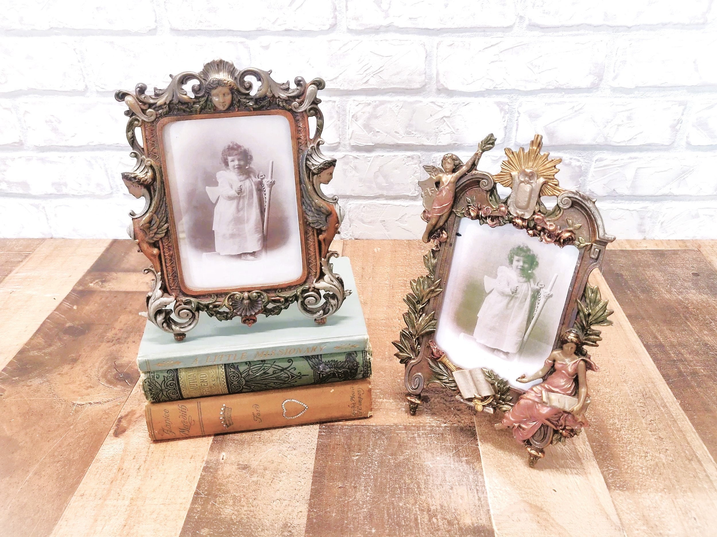 Florentine Wood Leaning Picture Frame Easel Stand White Gold Style