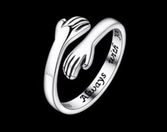 Sterling Silver Hug Ring: Adjustable Embrace, Love Symbol
