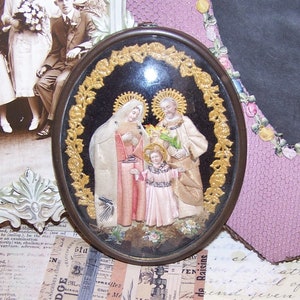 Antique Victorian Napoleon III Made in France French Religious Reliquary - Holy Family under Glass (5080R/A)