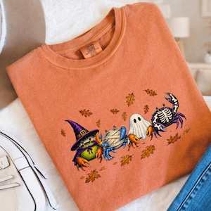 Coastal Halloween Crab Shirt, Spooky Ocean Ghouls Tee, Autumn Marine Life Apparel