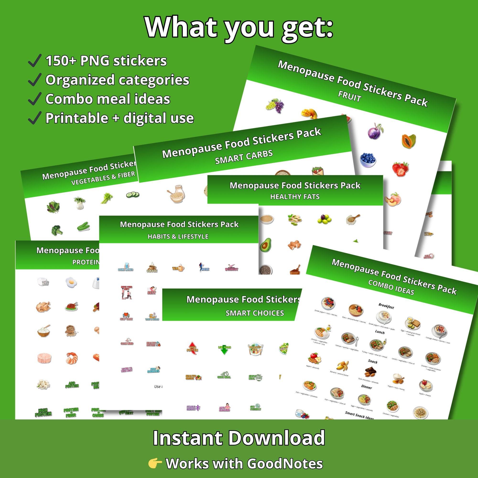 Menopause Food Stickers Pack | 150+ PNG Meal Planning Stickers ...
