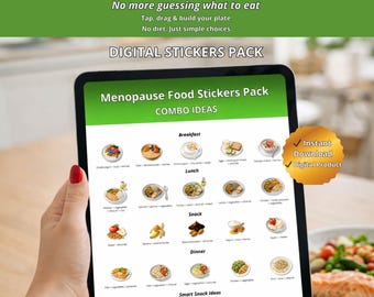 Pacote de Adesivos Alimentares para Menopausa | Mais de 150 adesivos PNG para planejamento de refeições | Planejador de alimentação saudável | Adesivos para GoodNotes | Download digital
