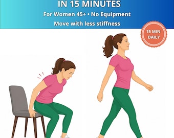 Treino de mobilidade do quadril de 15 minutos para mulheres acima de 45 anos | Melhore a flexibilidade e os movimentos (PDF)
