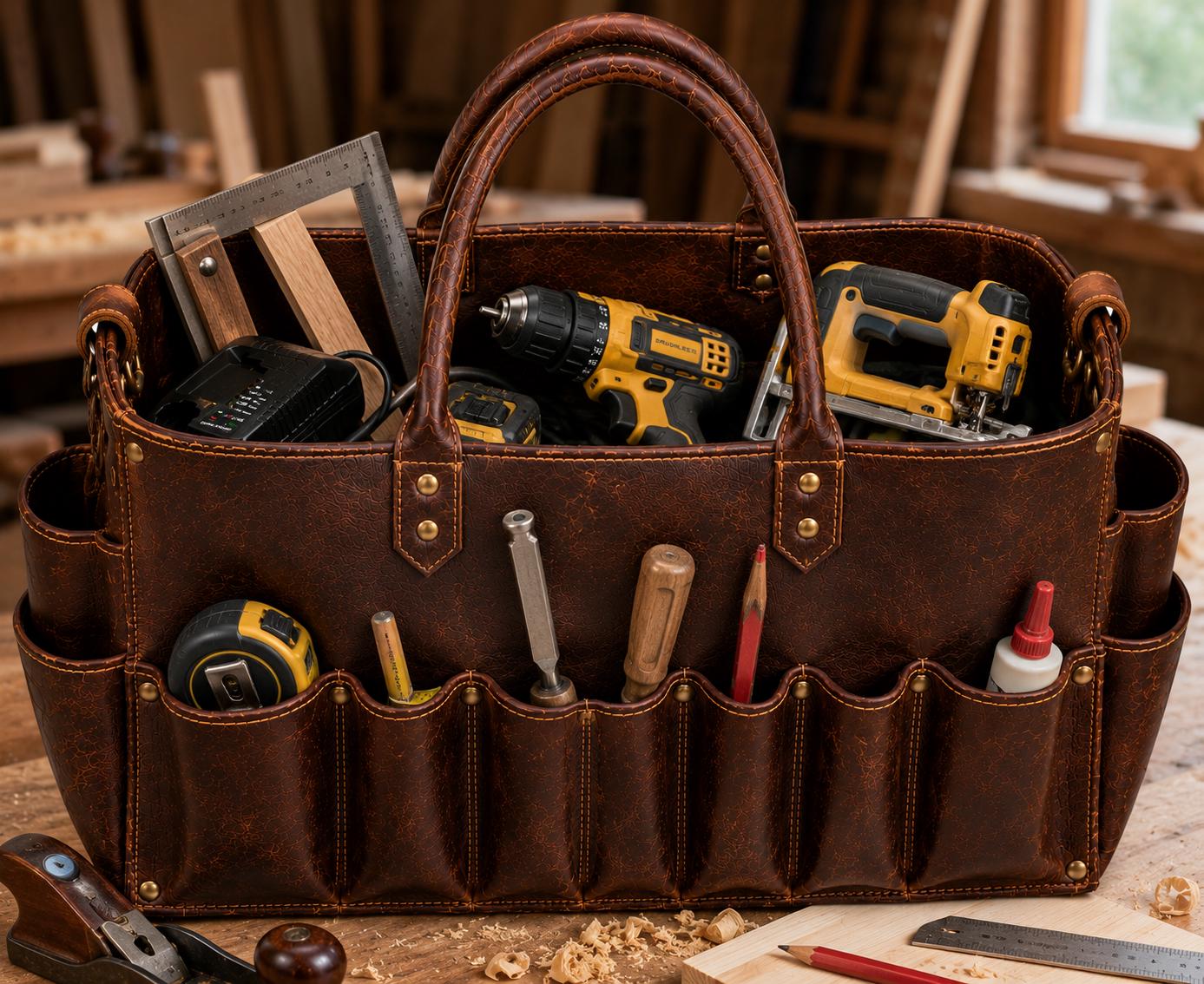 Handmade Crazy Horse Leather Tool Tote Bag Personalized Carpenter & Electrician Tool Organizer Full Grain Leather Work Bag