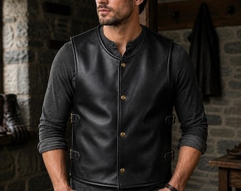 Herren Schaflederweste | Handgefertigte Schnür-Biker-Weste (Braun, Schwarz, Navy)