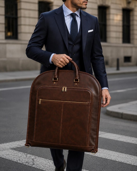 Leather Suit Carrier Garment Bag for Men, Full Grain Leather Garment Bag, Travel Suit Bag, Business Travel Suit Carrier, Groomsmen Gift