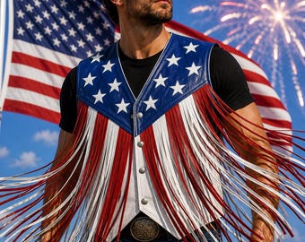 Gilet da motociclista in pelle con bandiera americana, giacca patriottica senza maniche USA, abbigliamento per il Giorno dell'Indipendenza