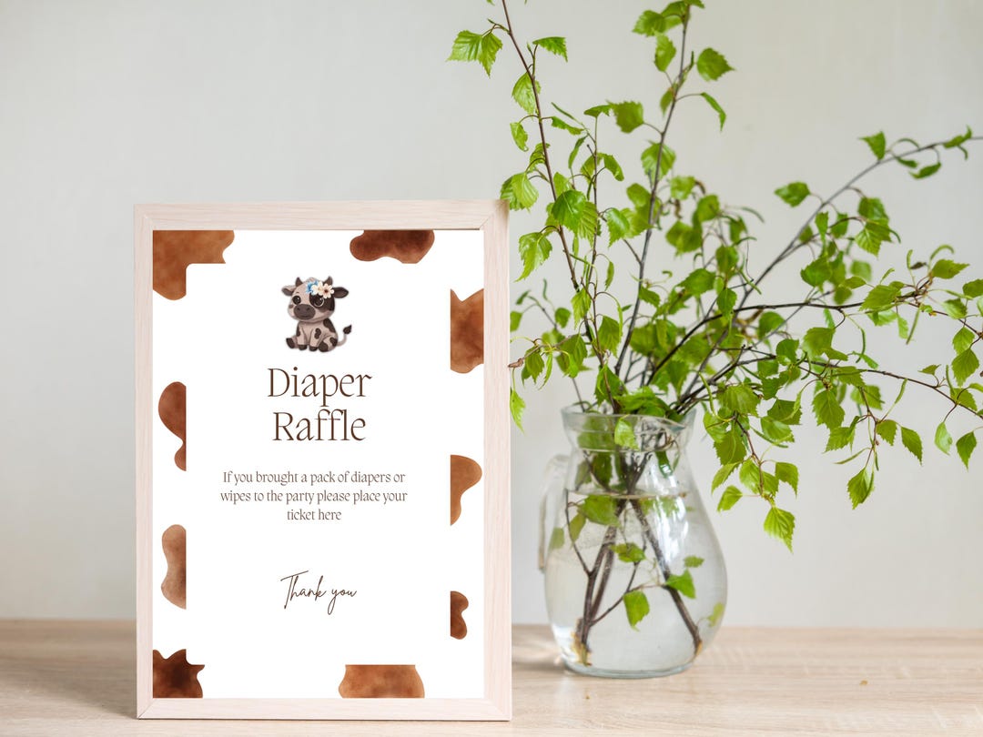 Dancing Cow Raffle Cow Diaper Raffle Ticket & Sign | Farm Baby Shower (digital Download ...