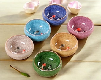 Cuenco de cerámica hecho a mano para peces koi, plato para mojar sushi, regalo de Año Nuevo 2026, cuenco para salsa de soja con esmalte craquelado azul, decoración para la hora del té, arte de estilo japonés