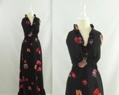 Rose d'Amour Maxi Dress - Vintage 1970s Halter Summer Dress - Large xLarge by Nancy G