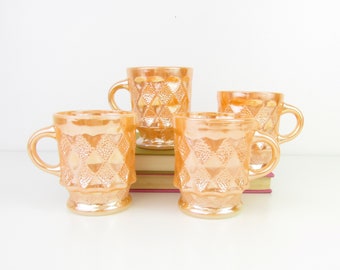 Vintage Peach Lustre Milk Glass Kimberly Mugs by Anchor Hocking Fire King Set of 4