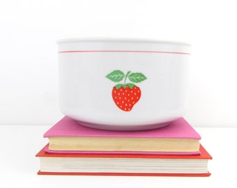 Vintage White Porcelain Serving Bowl Dish with Red Strawberry by Porcelana Veracruz Brazil