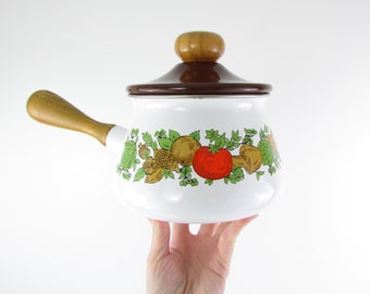 Caquelon à fondue vintage aux champignons Mid-Century émaillé par Levcoware Japon