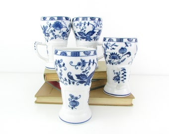 Vintage Blue and White China Mugs Set 4 - Vienna Woods Porcelain Blue Onion Ice Cream Soda Mugs