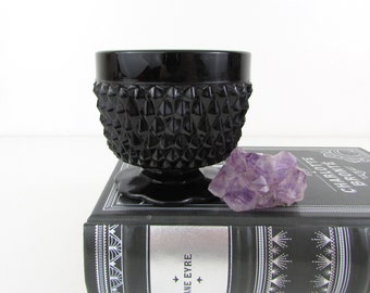 Vintage Black Glass Diamond Point Pedestal Dish - Indiana Glass Cameo Sugar Bowl