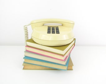 Vintage Telephone Push Button Phone Round in Beige Neutral by Northern Telecom Land Line