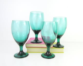 Vintage Libbey Goblets Wine Glasses Juniper Green Set or 4 - Coloured Glassware