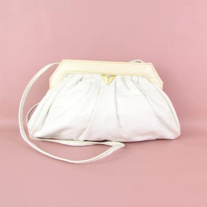 Vintage White Leather Purse - Slouchy Shoulder Bag