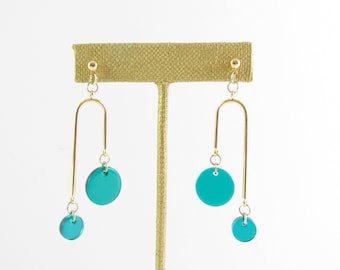 Emerald Green Gold Arch Earrings - Transparent Acrylic Dangle Post Earrings