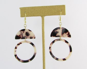 Statement Earrings - Tortoise Shell Geometric Jewelry - Acrylic Resin Dangle Earrings