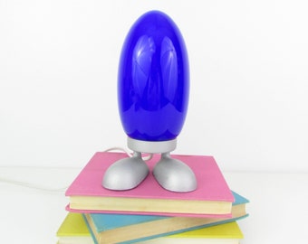 Vintage Ikea Fjorton Dino Egg Lamp by Tatsuo Konno: Blue Glass Night Light