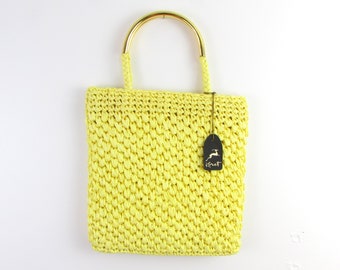 Sunshine Yellow Woven Handbag - Vintage 1980s Bright Basket Purse by Koret Italy