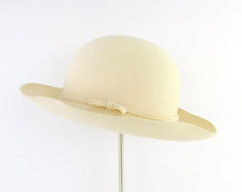 Vintage Wide Brim Felt Hat for Women - Felted Wool Cream by Boutique Kate's