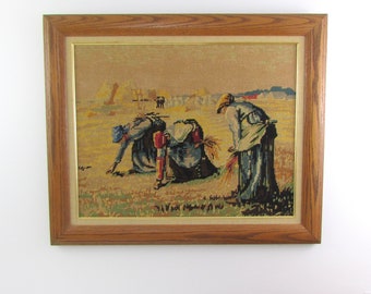 Large Needlepoint Framed - Vintage Cross Stitch Embroidery Les Glaneuses  The Gleaners by Millet