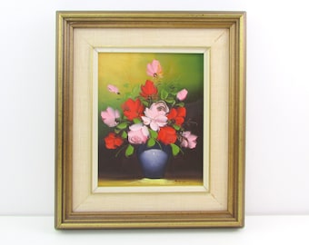 Vintage Original Framed Floral Painting Signed - Still Life Flowers Sam