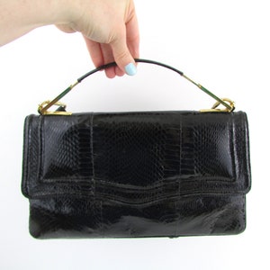Black Snakeskin Leather Purse - Vintage Shoulder Bag