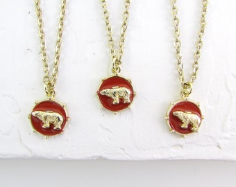Collar con colgante de oso polar esmaltado vintage