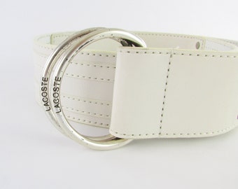 Clearance Sale Vintage Womens Lacoste Wide Leather Belt in White - Large xLarge