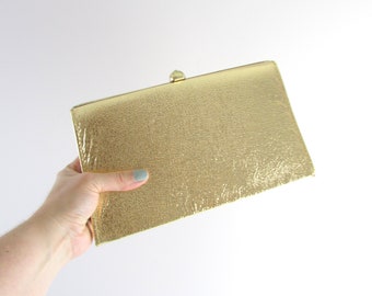 Vintage 1960s Gold Clutch Purse - Metallic Foil Evening Bag Handbag