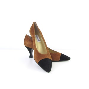 Ausverkauf Vintage Leder Point Toe Heels Größe 7 US 5 UK 37 - 38 Euro in Braun und Schwarz Color Block