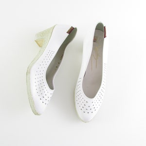Vintage 1960s White Leather Cutout Pumps in 7 - Womens Shoes Narrow Heels by Ted Lapidus