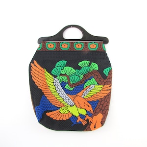 Clearance Vintage Beaded Bird Purse Top Handle Bag - 1970s Boho Hippie Eagle Hawk Falcon Handbag