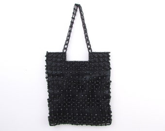 Sac de soirée noir orné de perles - Poignée de sac à main classique vintage - Giorgio Beverly Hills