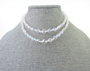 Vintage AB Crystal Double Strand Choker Necklace - Wedding Jewelry