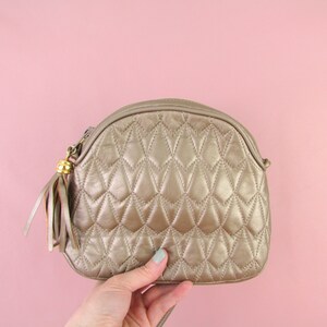 Vintage Quilted Bronze Leather Purse Crossbody Bag image 4