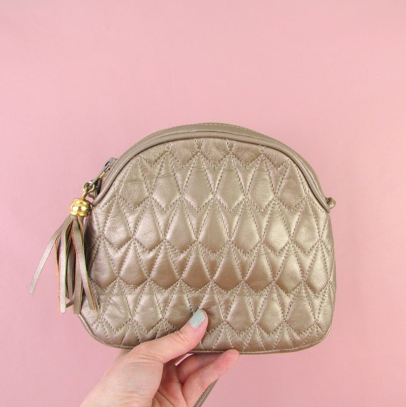 Vintage Quilted Bronze Leather Purse - Crossbody … - image 4