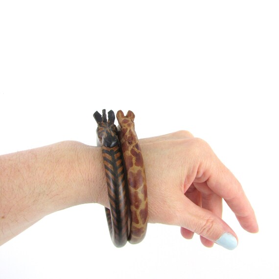 Vintage Wooden Zebra or Giraffe Bangle Bracelet - 